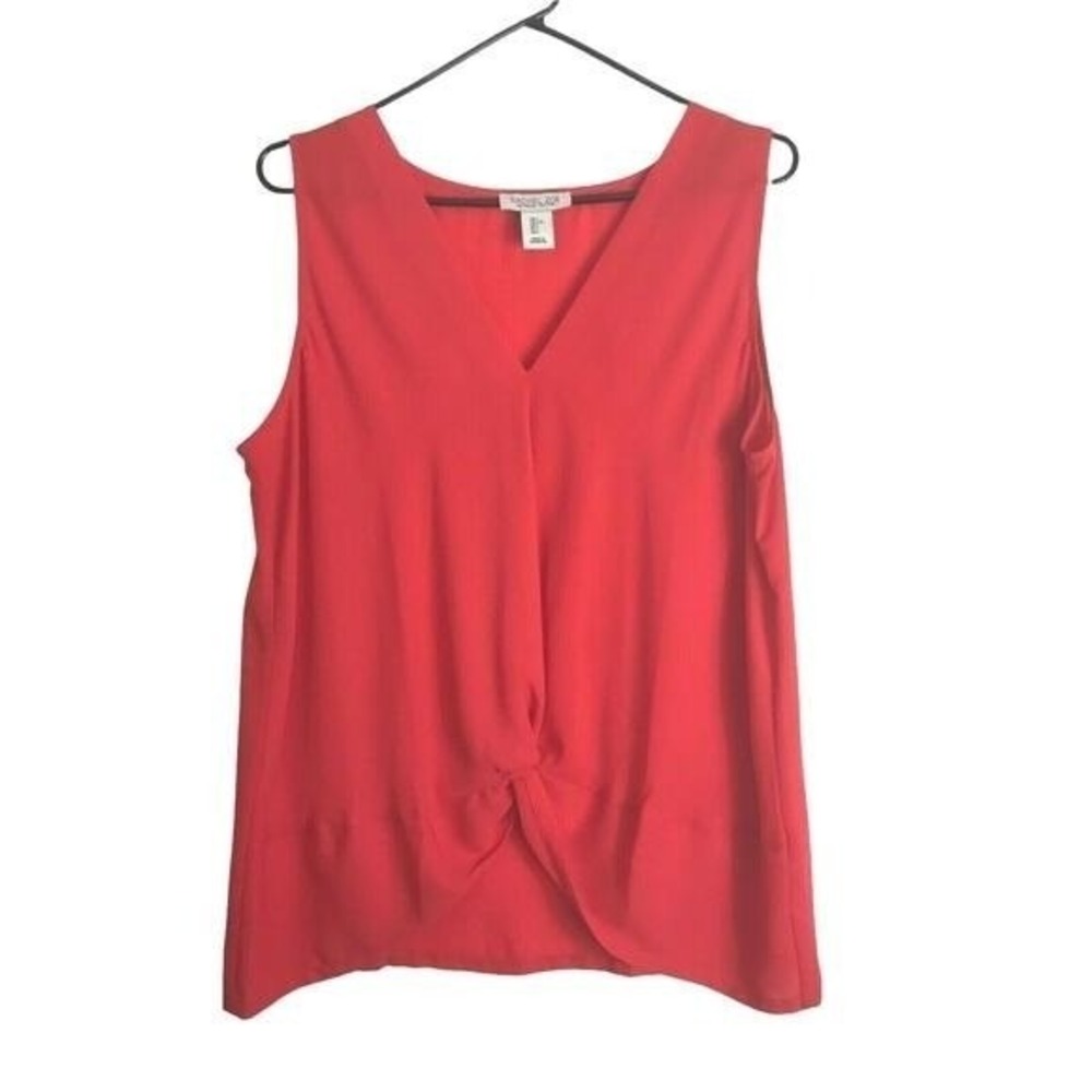Rachel Zoe Blouse Sleeveless Women's Large Orange Knot Front V Neck Pullover